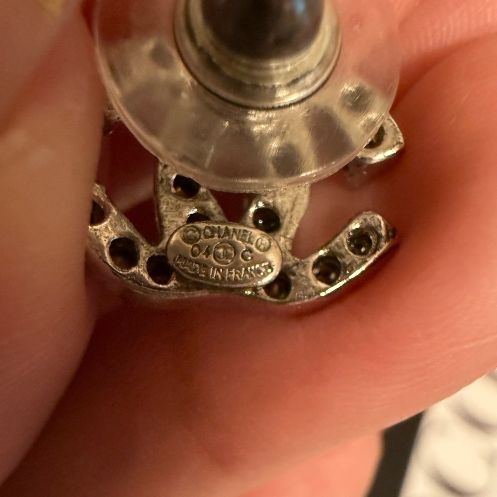 CHANEL Silver Crystal CC Stud Earrings - Picture 5 of 10